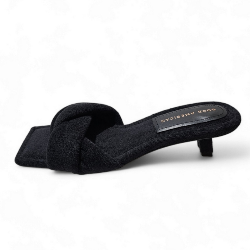 GOOD AMERICAN Terry Kickstand Low Heel Slide Black Sandals Womens 8.5